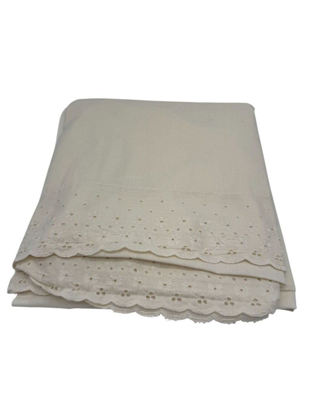 Vintage Beige Cream Floral Embroidered Scalloped Trim Flat Sheet Luxury Bedding